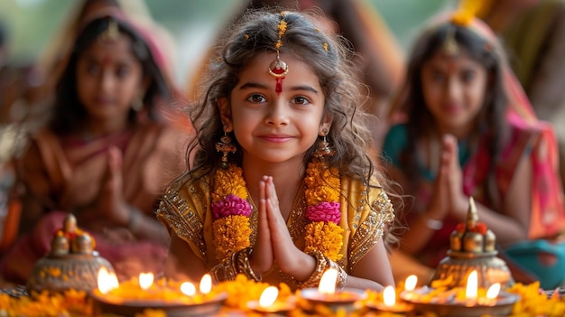 family engaging in traditional Holika Dahan prayers and rituals