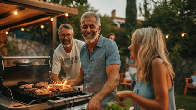 Photo a family enjoying a barbecue in the backyard grilling food and sharing laughter and stories