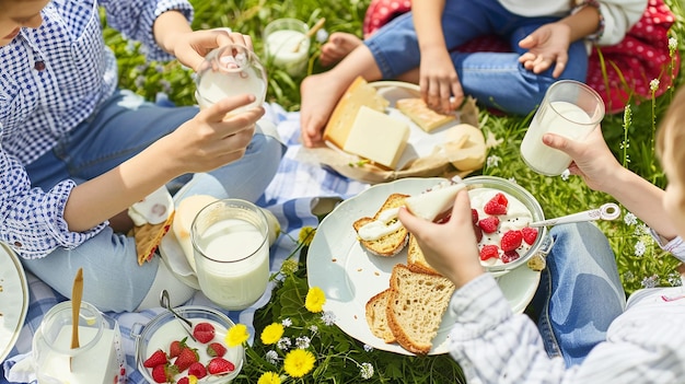 Photo a family enjoying a picnic in the countryside