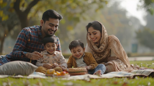 Family Enjoying a Picnic in a Park on a Sunny Day