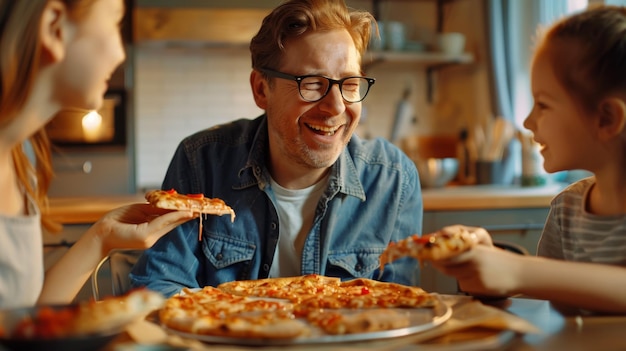 Family Enjoying Pizza Together