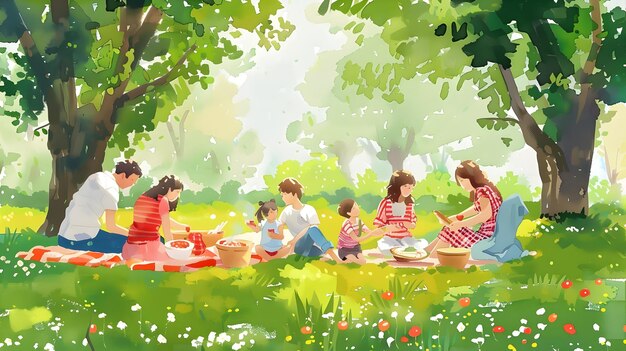 Family Enjoying Serene Park Picnic on Celebratory Occasion