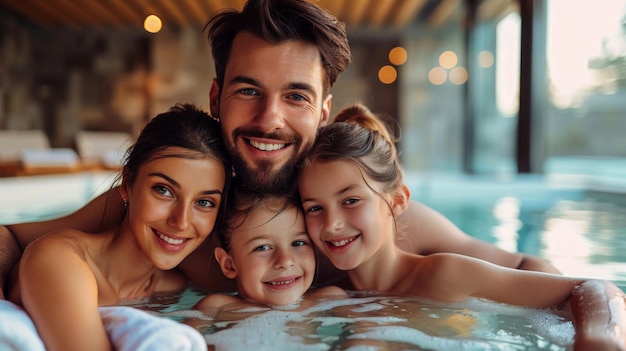 Photo family enjoying a spa day at home all smiling and relaxed