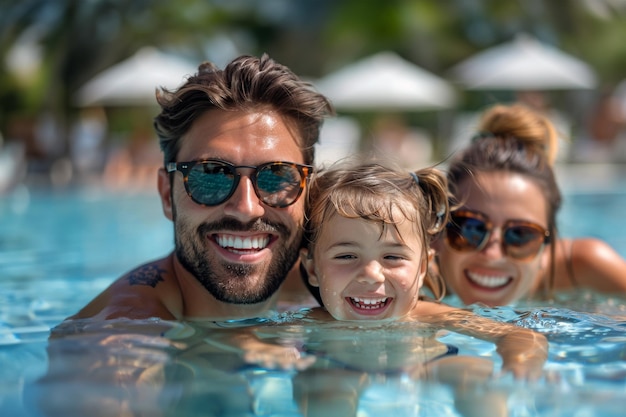 Family Enjoying Summer Vacation at Pool