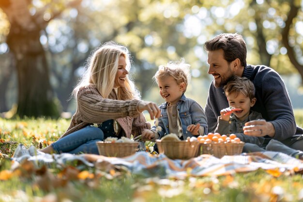 Photo family enjoying a sunny picnic in the park