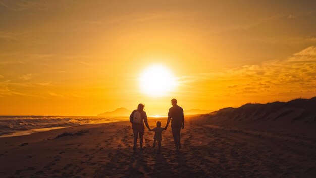 Photo family enjoying a sunset walk together joyful and carefree moments