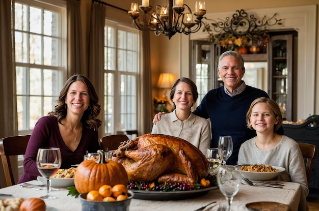 Photo family enjoying the thanksgiving day dinner