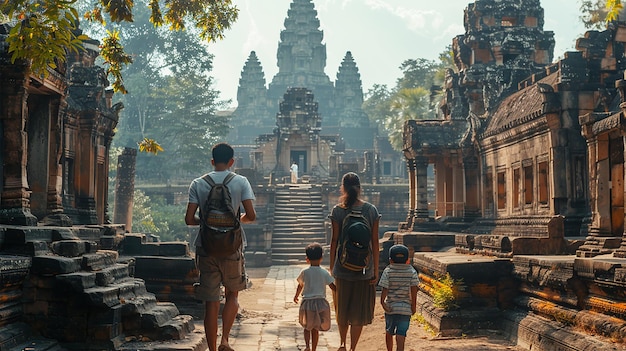 Photo family exploring the phimai historical park