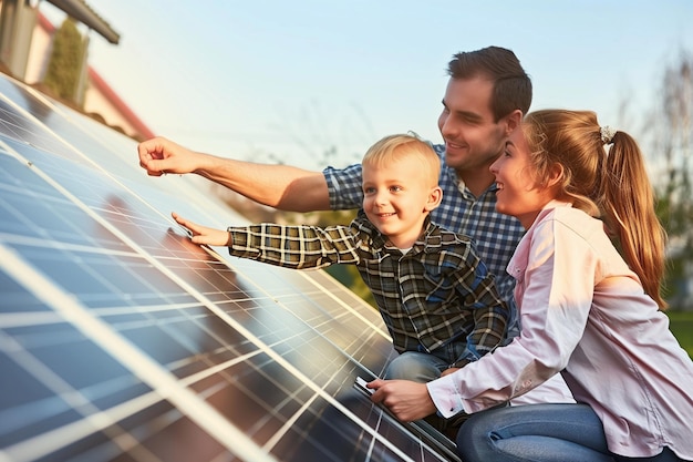 Family Exploring Renewable Energy with Home Solar Panels