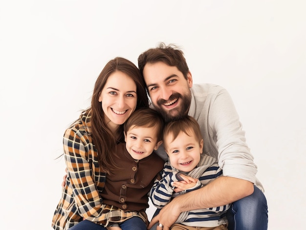 Family father mother son daughter kid studio photo white background