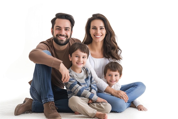 Family father mother son daughter kid studio photo white background