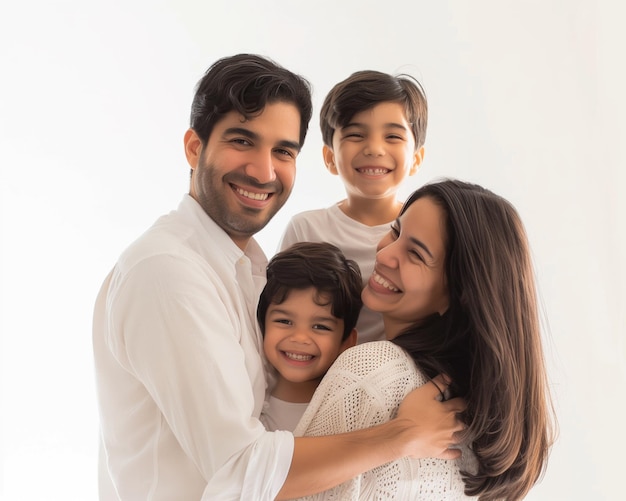 Family father mother son daughter kid studio photo white background