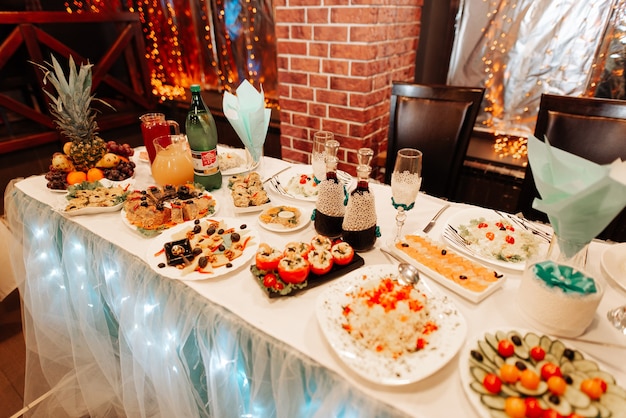 Family festive new year table close up