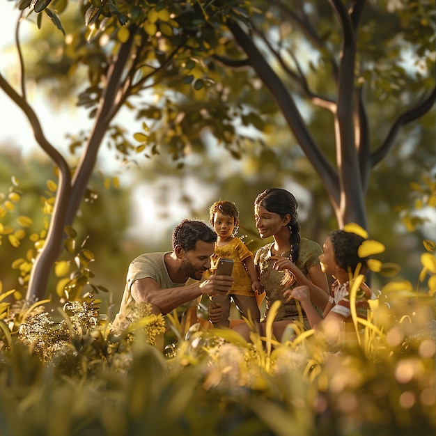 a family in a field of flowers