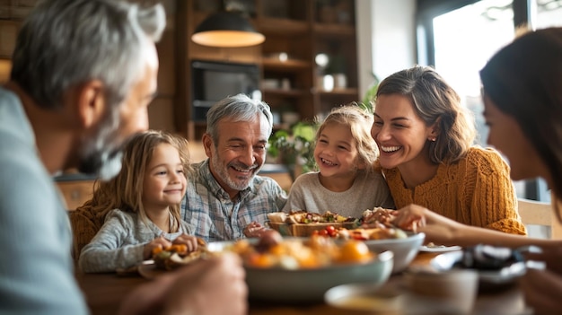 a family of four are eating a meal together