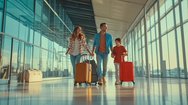 Photo a family of four walking through an airport capturing moments of travel and togetherness