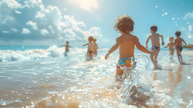 Family Friendly Atmosphere HighResolution Photo Realistic Image of Kids Playing on the Beach at Re