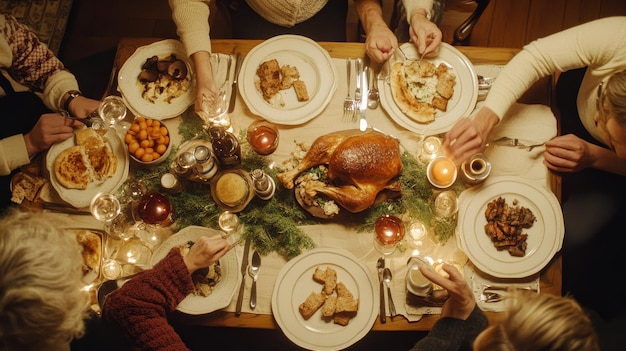 Family Gathering Around Dinner Table