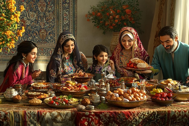 Family Gathering Around HaftSeen Table at Persian Nowruz Festival