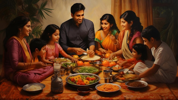 A family gathering for a Diwali feast happy Diwali