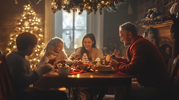 Family gathering on holidays with festive decorations