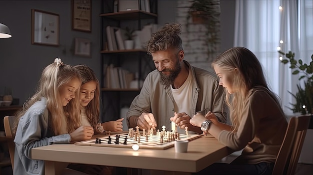 A family gathers around a table playing board games and enjoying each other's company creating memories that will last a lifetime Generated by AI