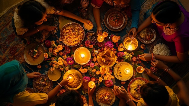 Photo a family gathers around a table with a candle that reads quot nourishing quot