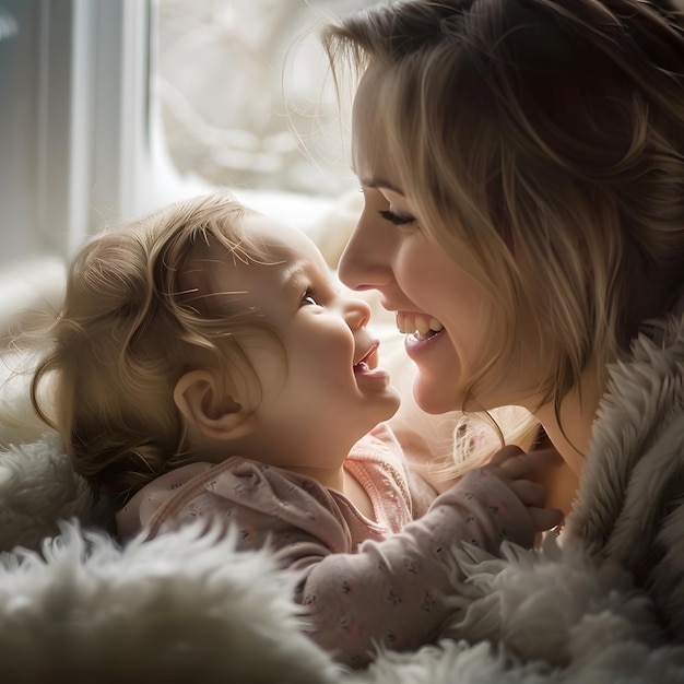 Family Happiness Mother and Baby Sharing Laughter in a Cozy Setting Freeze a moment of family