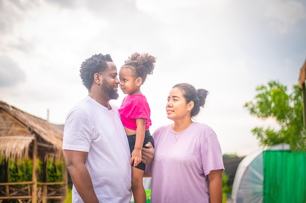 Family happy concept Happy family father mother daughter African American Happy family