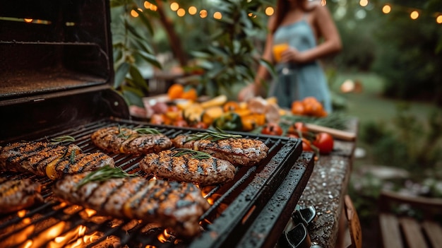 family having a barbecue in their backyard