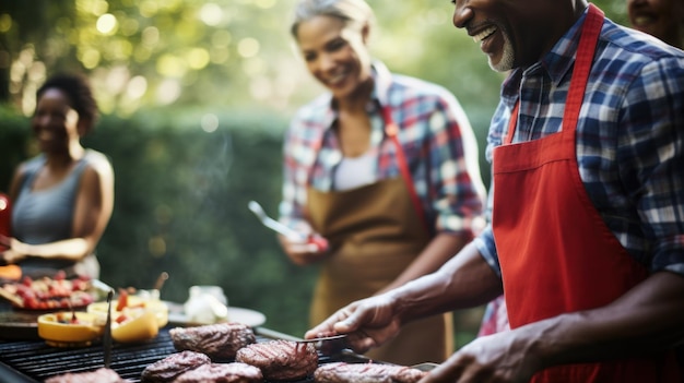 A family having a barbecue together