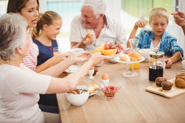 Family having breakfast together at home