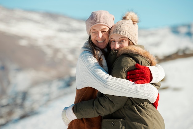 Family having fun in winter time