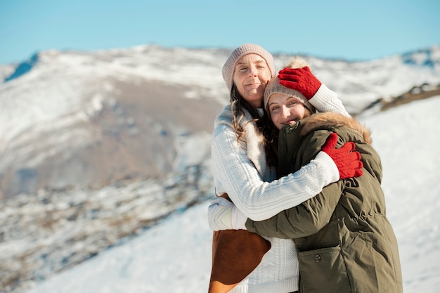 Family having fun in winter time