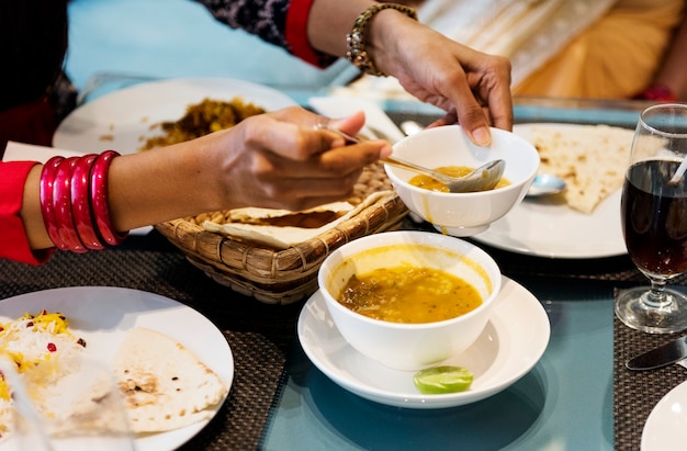 Family having Indian food