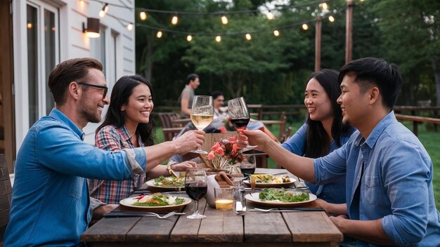 a family having a meal outside on a patio