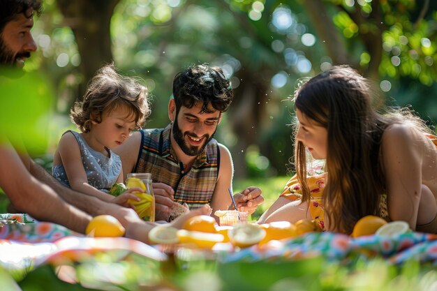 A family having a picnic in the park