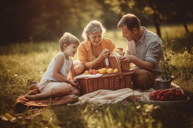 A family having a picnic in the park