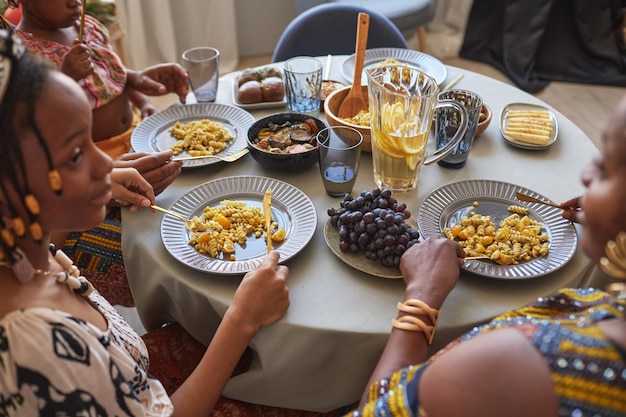 Family having traditional meal at table