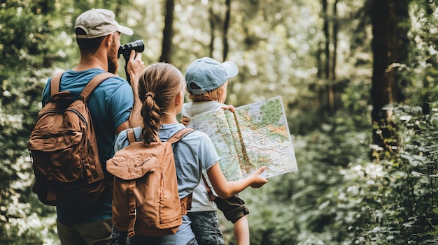 Photo family hiking in the woods