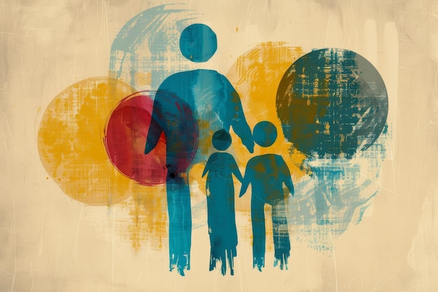 Photo a family holding hands in a colorful painting depicting unity and togetherness abstract shapes and colors depicting the concept of planning for a family