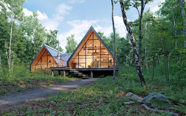 Family house exterior in forest