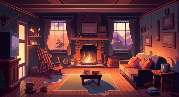 Family house living room 2D background environment for a mobile game A high quality horizontal background landscape Gaming template design location Generative ai