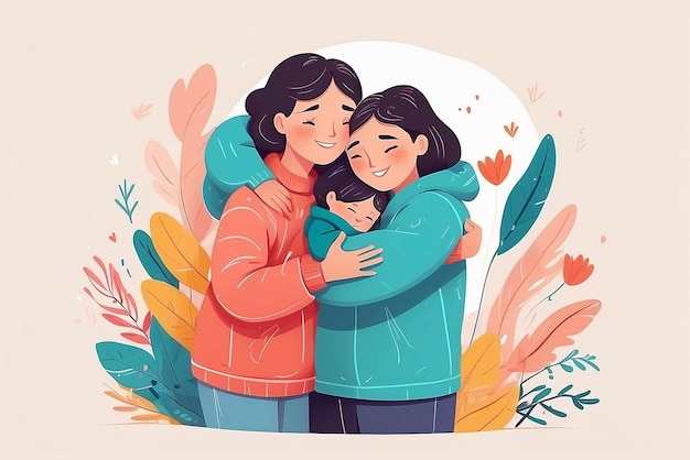 Family hug concept illustration