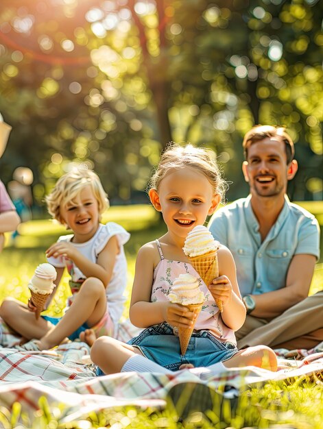 Photo family ice cream picnic