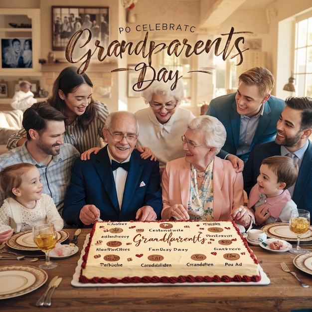 Photo a family is celebrating a birthday with a cake that says happy birthday