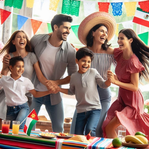 a family is celebrating a birthday with flags and flags