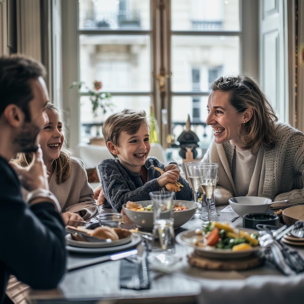 Photo a family is eating a meal at a restaurant