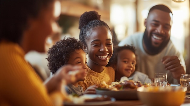 a family is eating a meal together with their children