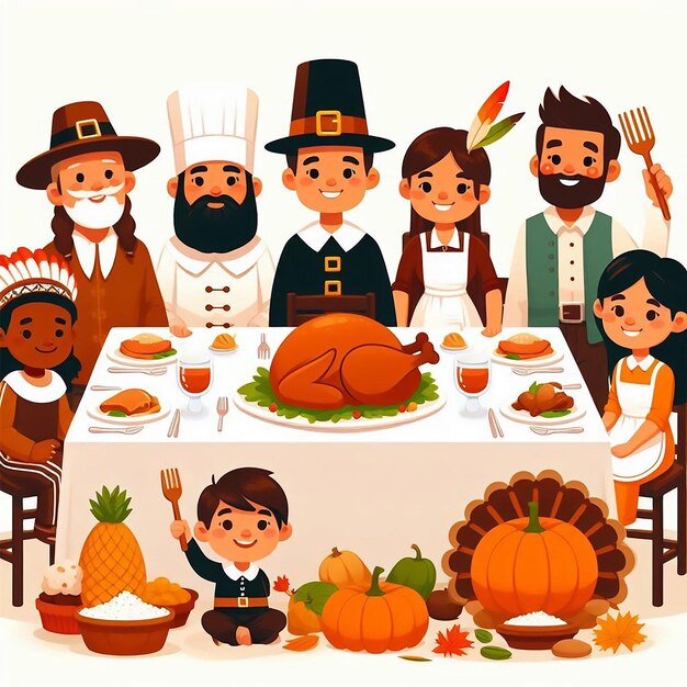 Photo a family is gathered around a table with a turkey on it